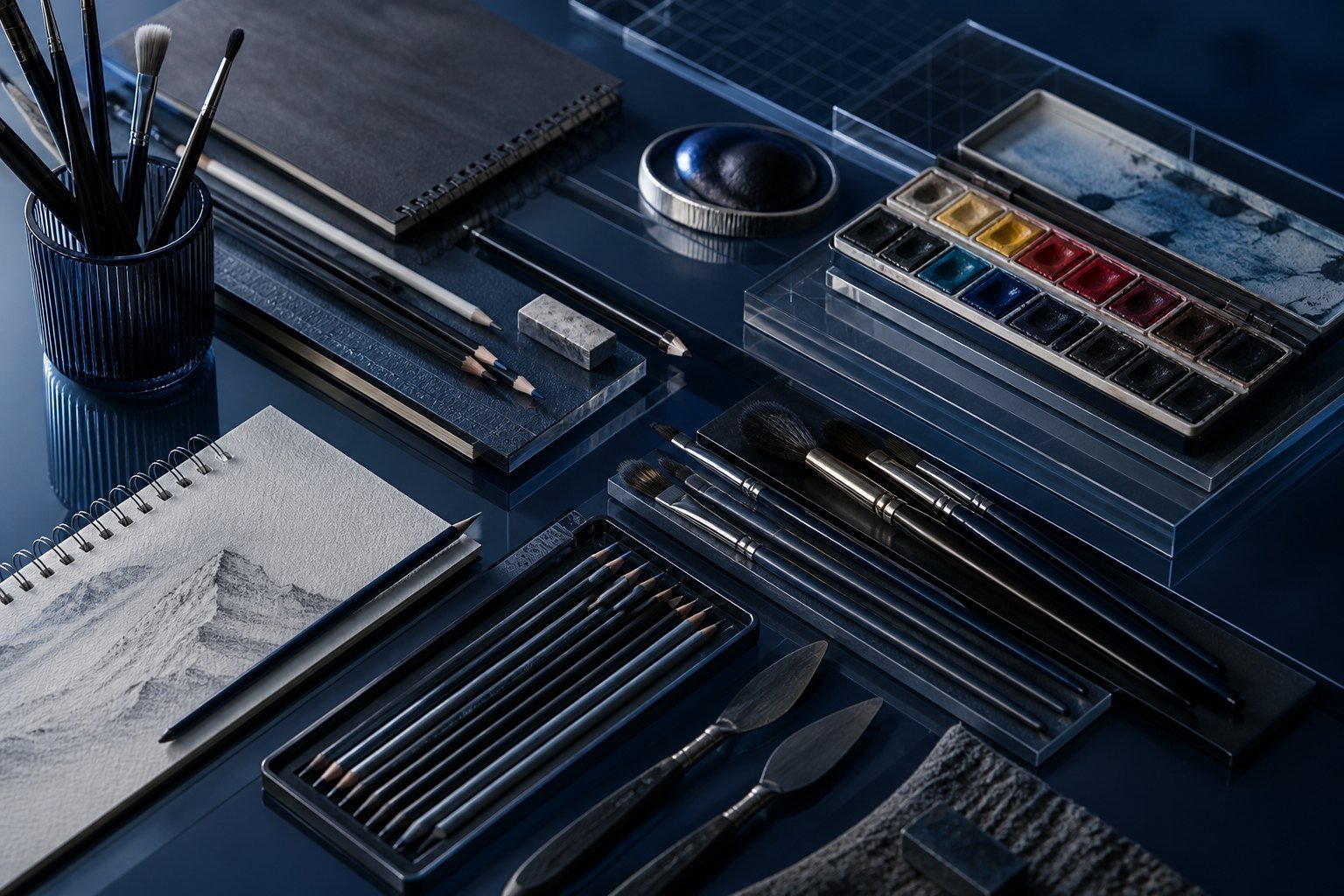 Art and stationery materials arranged for students, artists, and creative buyers.